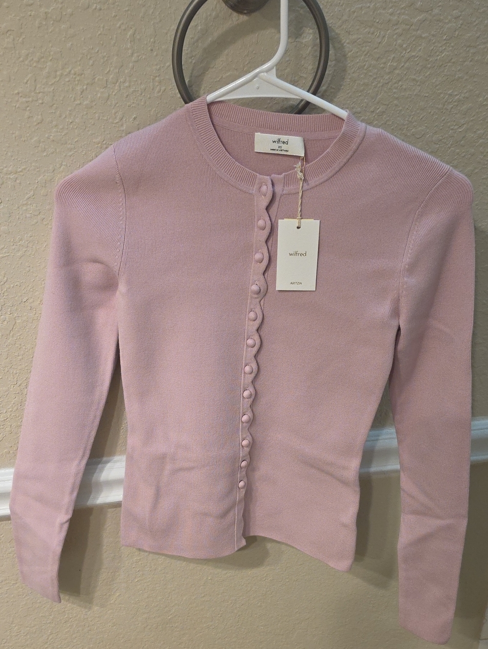 Wilfred Shelly Dusty Pink Rose Button-Trim Crewneck Cardigan